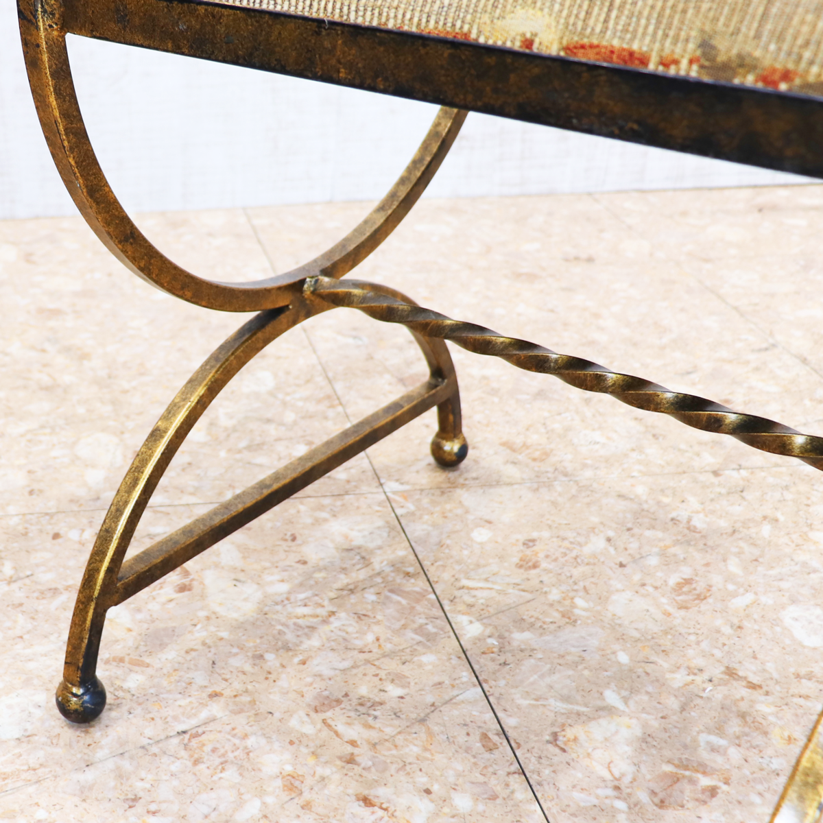 イギリス アンティーク アイアンフレームチェア ゴブラン織り