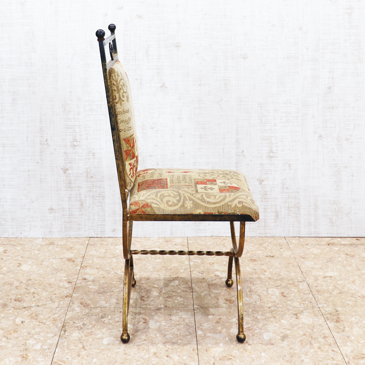 イギリス アンティーク アイアンフレームチェア ゴブラン織り