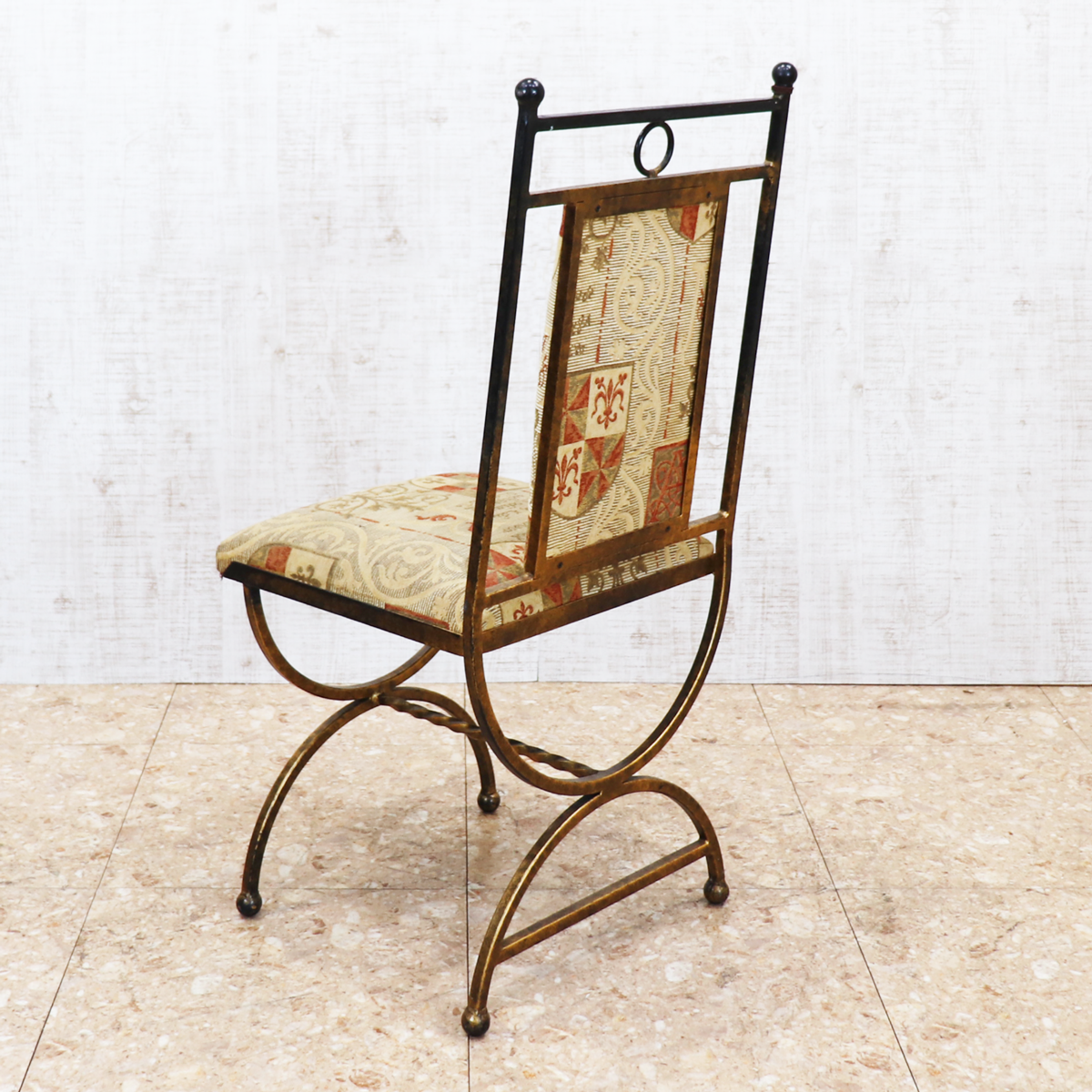 イギリス アンティーク アイアンフレームチェア ゴブラン織り
