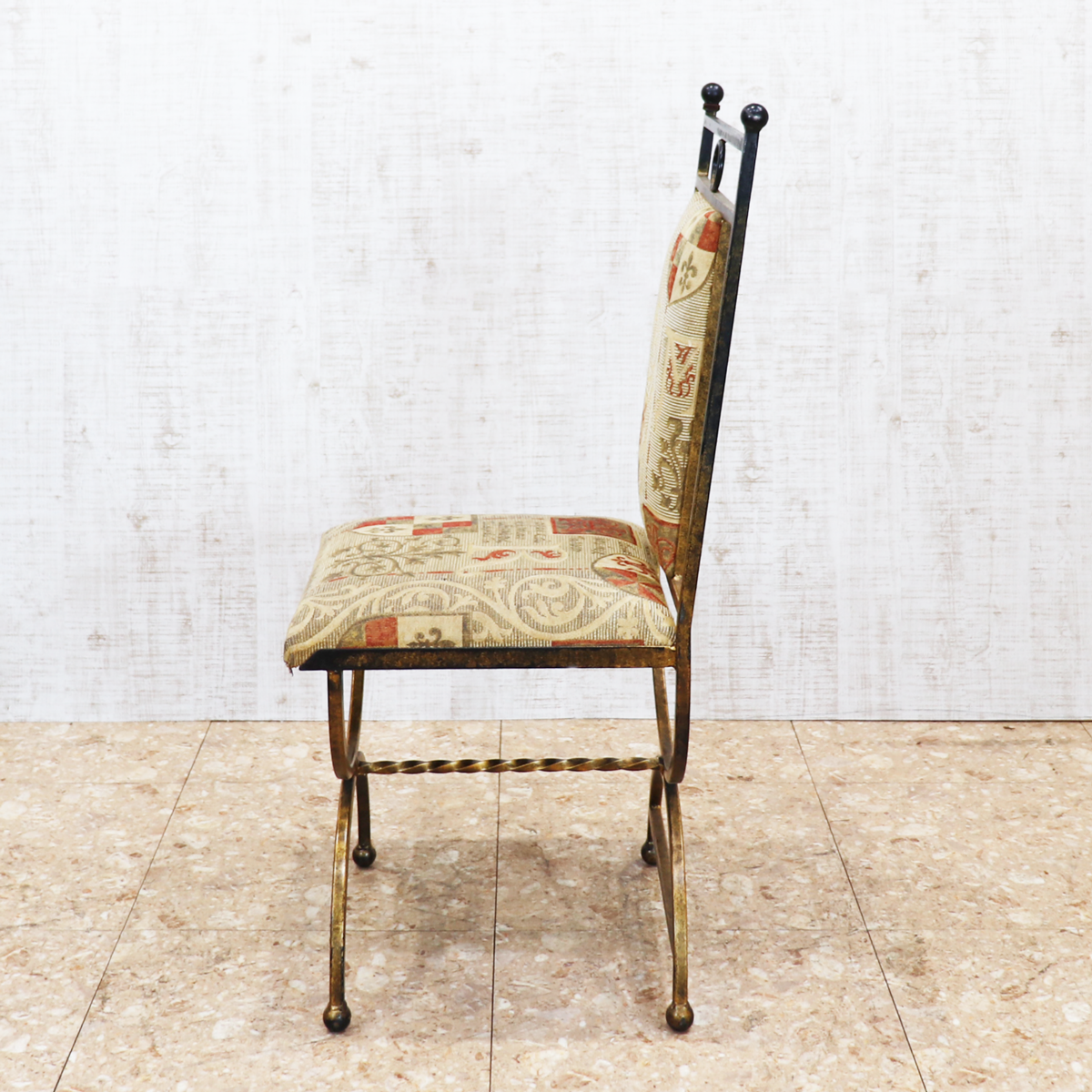 イギリス アンティーク アイアンフレームチェア ゴブラン織り