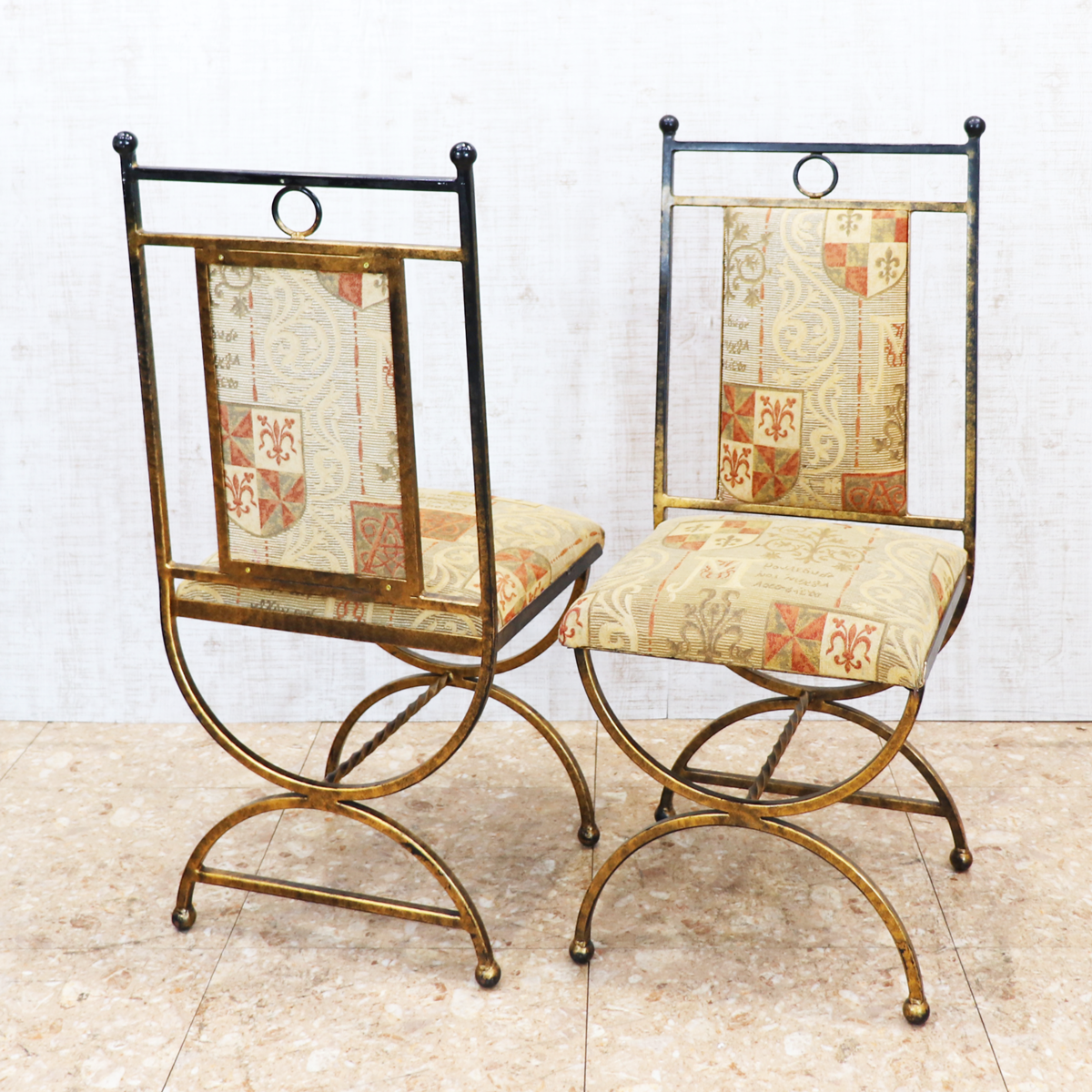 イギリス アンティーク アイアンフレームチェア ゴブラン織り