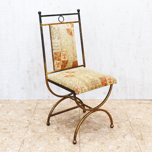イギリス アンティーク アイアンフレーム チェア ゴブラン織り