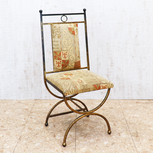 イギリス アンティーク アイアンフレームチェア ゴブラン織り