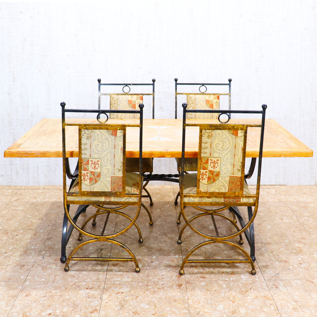 イギリス ヴィンテージ タイルトップ ダイニングテーブル オールドパイン アイアンフレーム