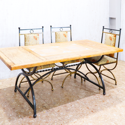 イギリス ヴィンテージ タイルトップ ダイニングテーブル オールドパイン アイアンフレーム