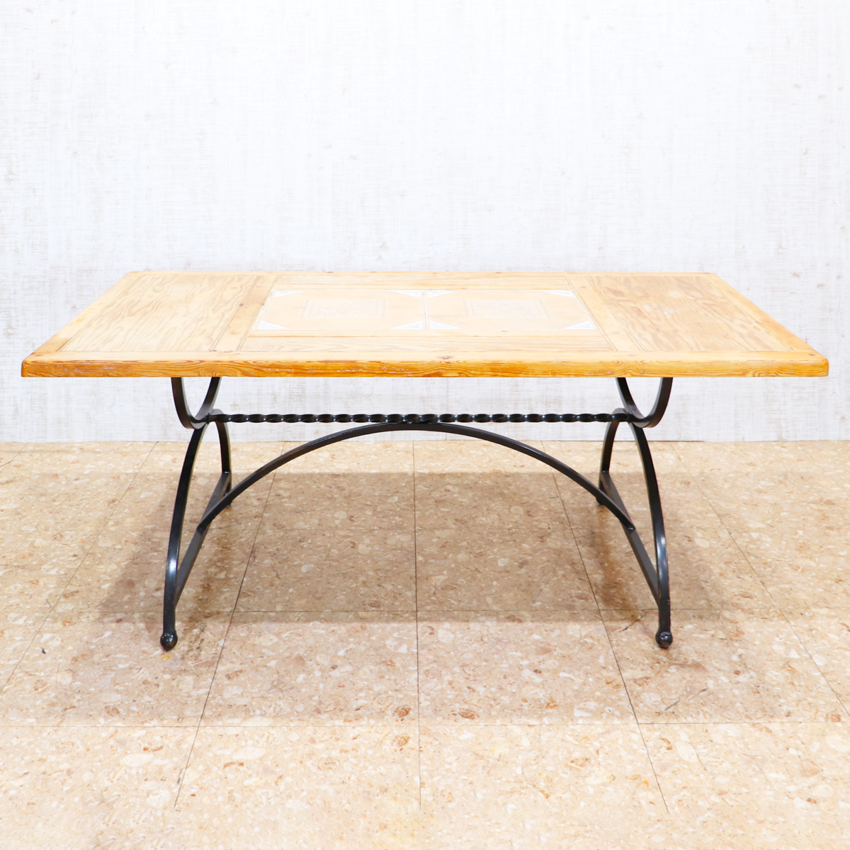 イギリス ヴィンテージ タイルトップ ダイニングテーブル オールドパイン アイアンフレーム