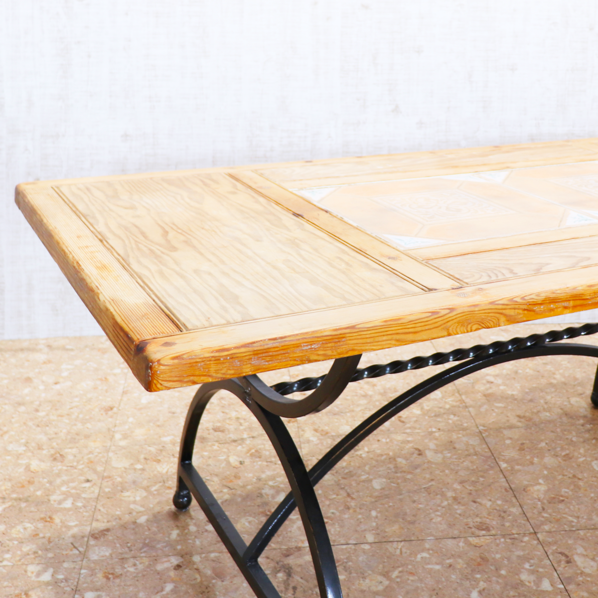 イギリス ヴィンテージ タイルトップ ダイニングテーブル オールドパイン アイアンフレーム