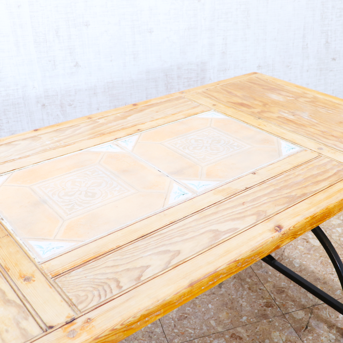 イギリス ヴィンテージ タイルトップ ダイニングテーブル オールドパイン アイアンフレーム